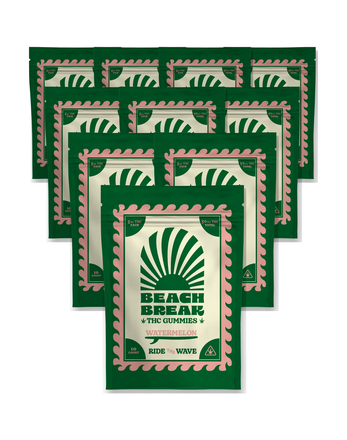 Beach Break Gummies Display Carton - 10 Watermelon gummy bags